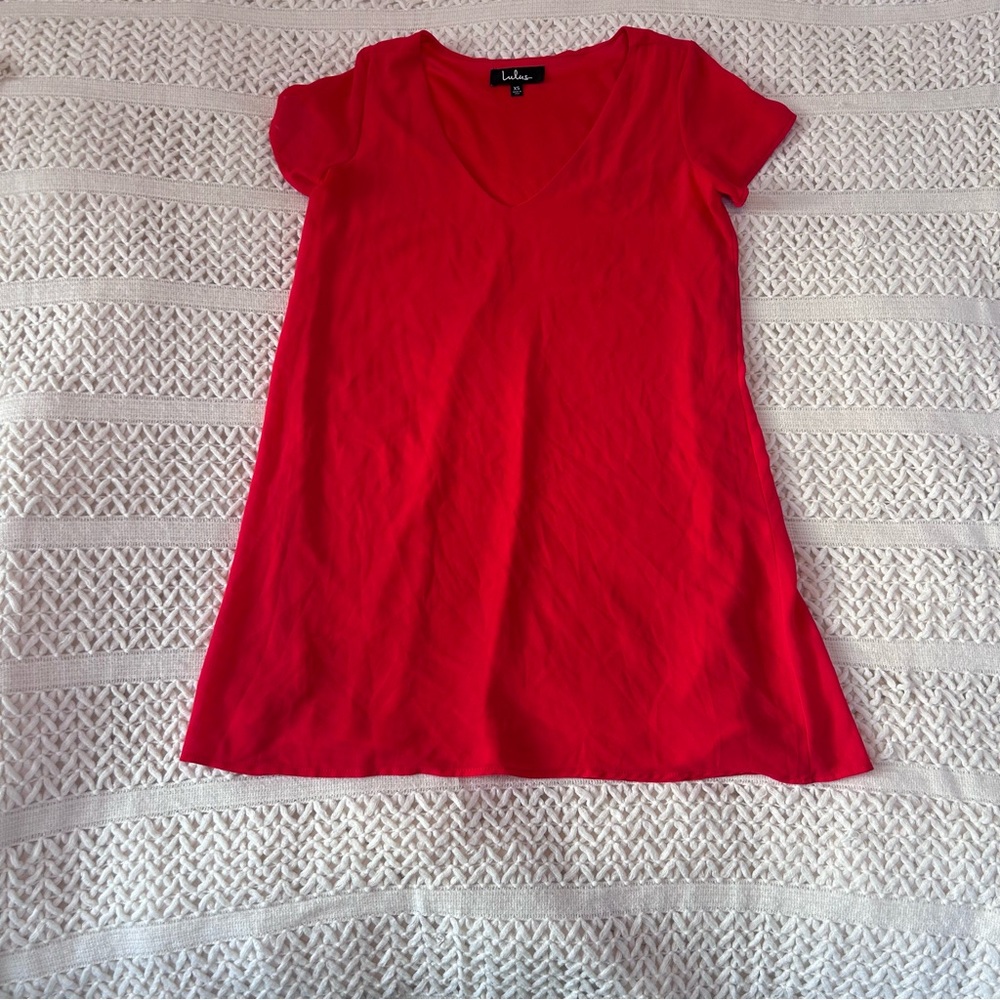 Lulus Vermillion Red Mini Dress XS V Neck Cap Sleeve Lined Shift Vibrant